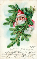Weihnachtsmann Tannenzweig Prägekarte I-II (fleckig) Pere Noel - Altri & Non Classificati