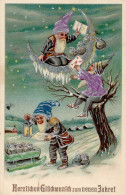 Zwerge Neujahr Prägekarte I-II (Eckbug) Bonne Annee Lutin - New Year