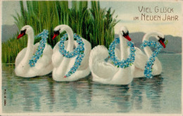 Neujahr Schwan 1907 Prägekarte I-II Bonne Annee - Anno Nuovo