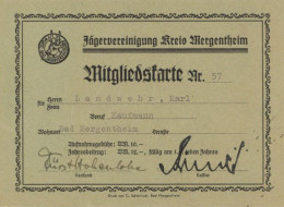 Jagd Bad Mergentheim Mitgliedskarte Jägervereinigung Mit UNTERSCHRIFT Fürst Hohenlohe Und Beitragsmarken 1952-1967 Chass - Koninklijke Families