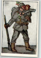 39827105 - Soldat Mit Kind Uniform Sign. Klein Rich. Invaliden Fuersorge - War 1914-18