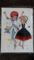 CPM BRODEE FOKLORE FOLKLORIQUE COUPLE BASQUE DANSE DESSIN WW ED ARTPYR 1994 - Brodées