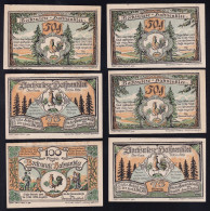 6x Bockswiese Hahnenklee: 3x 50 Pfg., 2x 75 + 100 Pfennig  1922 - Lokale Ausgaben