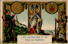 Regiment Karlsruhe 1. Bad. Leib-Gren.-Regt. Nr 109 Mit Präge-Relief II (Eckbug, Fleckig) - Regimente