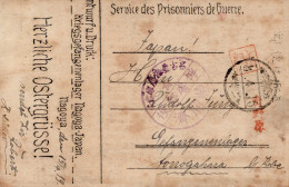 Kriegsgefangenenpost Aus Japan Nagoya Bildpostkarte O Intake Fujiyama Hinter Zaun Mit Ostergruss ZUdruck Mit Violettem L - Autres & Non Classés