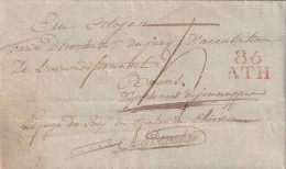 LETTRE.  15 FRUCTIDOR AN 8. JEMAPPES. 86/ATHLE JUGE DE PAIX DU CANTON DE CHIEVRES. SIGNÉE DECOURTRAY - 1792-1815: Départements Conquis