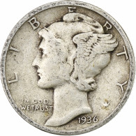 États-Unis, Dime, Mercury Dime, 1936, U.S. Mint, Argent, TB+, KM:140 - 1916-1945: Mercury (kwik)