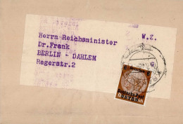 Dr. Frank, Hans, Reichsminister, Generalgouverneur, Streifband Deutsche Post Osten EF Nach Berlin Adressiert - Guerra 1939-45