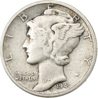 États-Unis, Dime, Mercury Dime, 1941, Philadelphie, Argent, TTB, KM:140 - 1916-1945: Mercury (kwik)