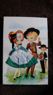 CPSM BRODEE FOKLORE FOLKLORIQUE COUPLE  DESSIN ELSI COSTUMES FOKLORIQUES DES PROVINCES DE FRANCE BERRY ? BOURBONNAIS ? - Bestickt