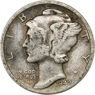 États-Unis, Dime, Mercury Dime, 1942, U.S. Mint, Argent, TB+, KM:140 - 1916-1945: Mercury