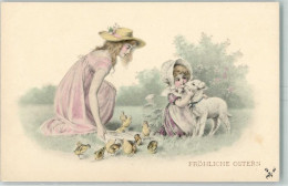 10572705 - M.M. Vienne Color  Ostern Mutter Und Kind  Kueken Schaf AK - Autres & Non Classés