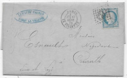 SEPTEMBRE 1871  Lettre De PARIS / LA VILLETTE 17 SEPTEMBRE 1871 Timbre 25c CERES N° 60 Bonne Date D'utilisation - 1849-1876: Classic Period