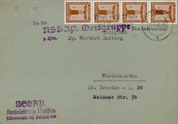 NSDAP Dienstbrief Mit Partei-Dienstmarken MeF, NSDAP Kreisleitung Meißen An Die Ortsgruppe Niederwartha 1941 - Guerre 1939-45