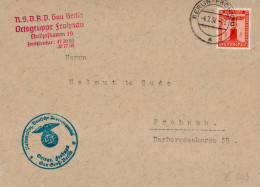 NSDAP Dienstbrief Parteidienstmarke EF Gau Groß-Berlin Ortsgruppe Frohnau 1938 I-II - Weltkrieg 1939-45