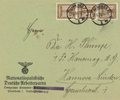 NSDAP Dienstbrief Parteidienstmarken MeF Ortsgruppe Hannover-Fischerhof 1939 I-II - Guerra 1939-45