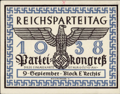 REICHSPARTEITAG NÜRNBERG 1938 WK II - EINLAßKARTE 9. September 1938 I - Weltkrieg 1939-45