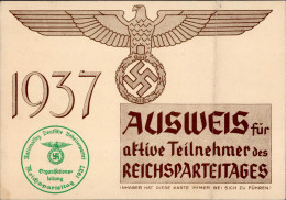 Reichsparteitag WK II Nürnberg (8500) 1937 Ausweis Für Aktive Teilnehmer (Querbug) - Weltkrieg 1939-45