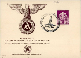 WK II SA Neu-Ulm Gedenkkarte Zum Wehrkampftag Am 20.09.1942 I-II (keine AK-Einteilung) - War 1939-45