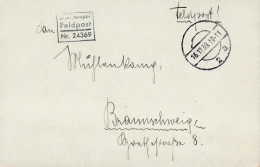 SS WK II Feldpost Nr. 24369 Abs. Oberscharführer Mühlenkamp, Hans SS-Standarte Germania 30285 O. Brief - Guerre 1939-45