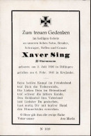 SS Todesanzeige (ca. 11 X 7cm) Von Sing, Xaver SS-Sturmmann 1945 I-II (keine AK-Einteilung) - Weltkrieg 1939-45