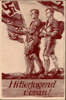 HITLER-JUGEND WK II - Werbekarte Nr. 3 Der HJ HITLERJUGEND VORAN Künstlerkarte Sign. 1931 Minimaler Einriß! I-II - Weltkrieg 1939-45