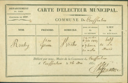 Tarn Carte D'électeur Municipal Commune Coufouleux Ou Couffouleux 26 MAI 1837 - Tarjetas De Membresía