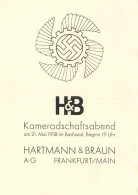 WK II Dokumente Flyer Zum Hartmann Und Braun Kameradschaftsabend Am 21. Mai 1938 In Frankfurt, 4 S. II - Weltkrieg 1939-45