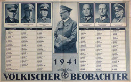 WK II Dokumente Kalender (26x41 Cm) Von 1941 Volkischer Beobachter  II - Weltkrieg 1939-45