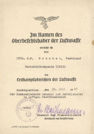 WK II Dokumente Urkunde Vom Oberbefehlshaber Der Luftwaffe General Der Flakartillerie Weißmann, Eugen Vom 28. Juli 1943  - War 1939-45