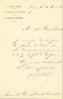 LAS Lettre Autographe Signature Général Galliffet Commandant La 15 Division Militaire Dijon 1878 - Politiques & Militaires