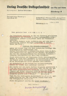 WK II Dokumente Schreiben Vom Verlag Deutsche Volksgesundheit Aus Blut Und Boden Nürnberg 1936 II - War 1939-45