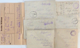 Feldpost WK II 7 Belege, U.a. Telegramm An L 04699, Abweichende Kreis- U. Zeilenstempel (tw. Nicht Registriert), Briefe  - Weltkrieg 1939-45