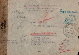 Kriegsgefangenenpost WK II Luftpost Nach Alabama 1944 An Einen Dt. Soldaten, Wehrmachtszensur II (Mängel) - Guerre 1939-45