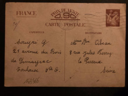 CP EP IRIS 0,90 OBL.MEC.31 XII 1940 TOULOUSE GARE (31) G SOUYRI à Mme CIBEAU à LE PERREUX - WW II