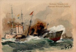 Schiff Kreuzer WK I Danzig Hochsee-Torpedoboote Sign. I-II (RS Fleckig) Bateaux Bateaux - War 1914-18
