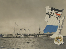 Schiff Kreuzer WK I S.M.S München Auf Großformatigem (ca. A5) Originalem Verlags-Fotoabzug Der Gebrüder Lempe Kiel 1909  - Guerre 1914-18