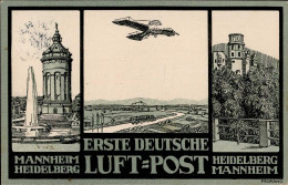 Flugzeug Mannheim Heidelberg Erste Deutsche Luftpost Sign. Morano I-II Aviation - War 1914-18