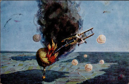 Flugzeug WK I Zerstörung Eines Kugel-Fesselballons Aus Nächster Nähe Mittels Signalpistole I-II (fleckig) Aviation - War 1914-18