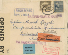 Flugpost USA-Schweiz (Militär Camp) R-Brief Via Transatlantic Route Ca. 1940, Schweizer Zensur II - War 1914-18