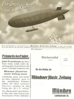 Zeppelinpost Luftschiff Parseval Doppel-Werbekarte Der Münchner Illustrierten Zeitung Mit Prämienschein Und Stempel Aus  - Airships