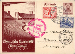Zeppelinpost Olympiafahrt 1936 Auflieferung Rhein-Main-Flughafen Auf Entsprechender Ganzsache Olympia Berlin Dirigeable - Dirigeables