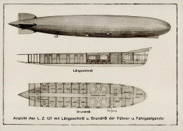 Zeppelin Ansicht Des L.Z. 127 Mit Längsschnitt U. Grundriß Der Führer- U. Fahrgastgondel I-II Dirigeable - Dirigeables