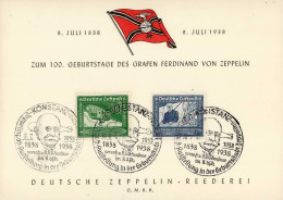 Zeppelin Jubiläumskarte Zum 100.Geburtstag Des Grafen Ferdinand V. Zeppelin 1938 I-II (keine AK-Einteilung Dirigeable - Dirigeables