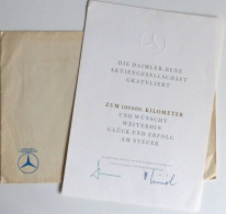 Auto Urkunde Von Daimler-Benz Für 100.000 Kilometer Inkl. Original-Umschlag II - Autres & Non Classés