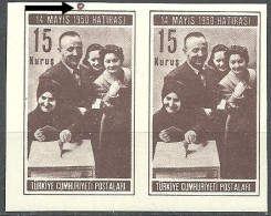 Turkey; 1950 General Elections 15 K. ERROR "Imperf. Pair & Printing Stain" - Ungebraucht