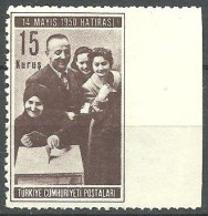 Turkey; 1950 General Elections 15 K. ERROR "Imperf. Edge" - Unused Stamps