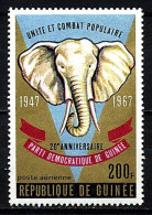 GUINEA 1967 - GUINEE - 20 ANIVERSARIO DEL PARTIDO DEMOCRATICO DE GUINEA - YVERT AEREO 73** - Eléphants