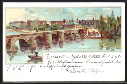 Glitzer-Perl-AK Frankfurt-Sachsenhausen, Panorama Mit Mainbrücke  - Sonstige & Ohne Zuordnung