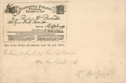 AK-Geschichte Die Erste Bilder-Postkarte Vom 16. Juli 1870 Auf GSK 1903 I-II (etwas Fleckig) - Autres & Non Classés